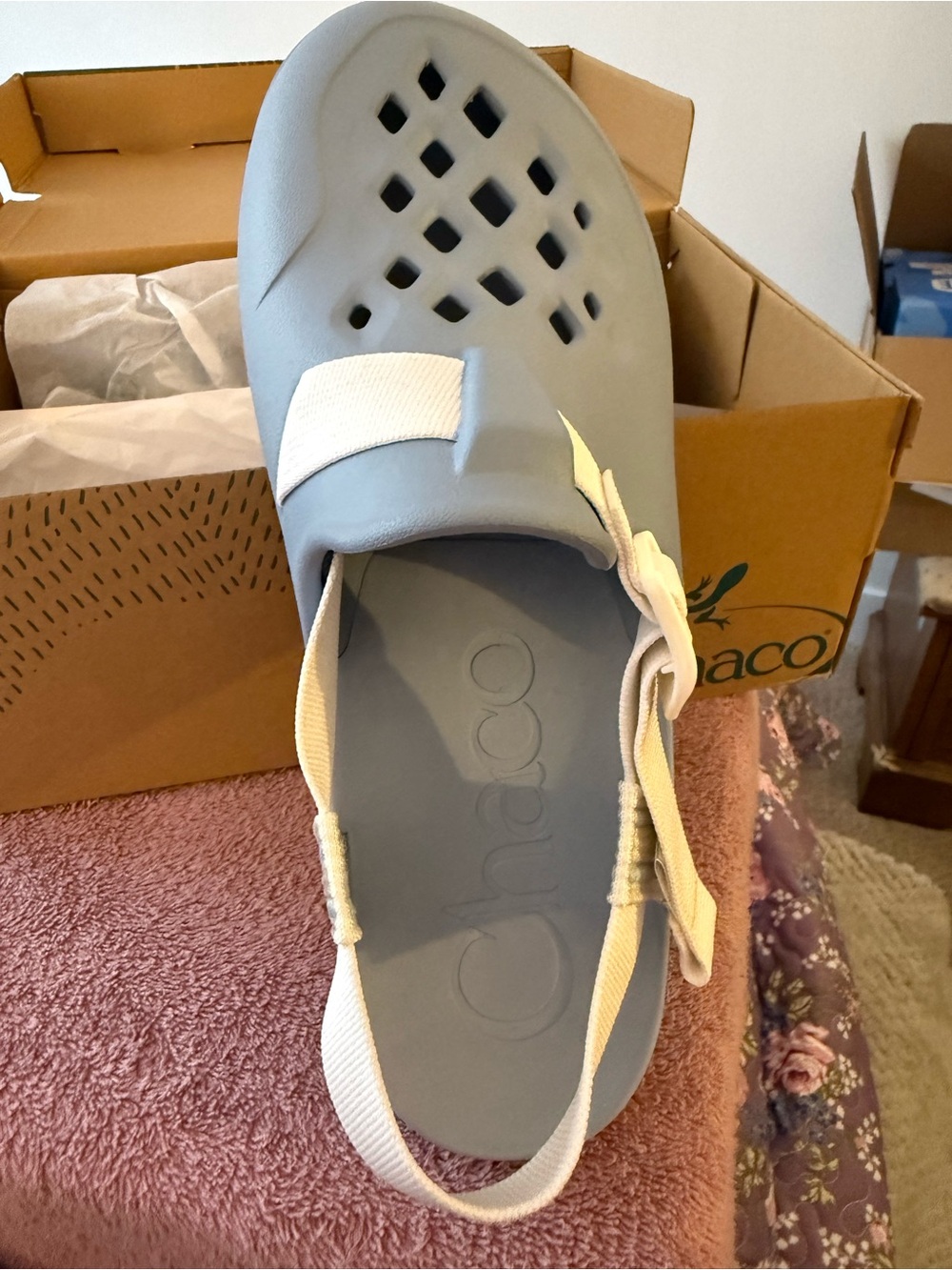Chaco Women's Light Blue and Cream Slingback Clog Mule